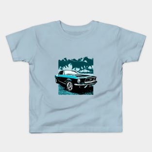 Blue 1968 Ford Mustang with Horses Kids T-Shirt